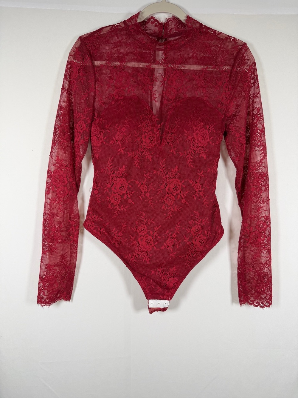 Popilush Shapewear Mock Neck Long Sleeve Floral Lace Bodysuit Whimsigoth Vamp
